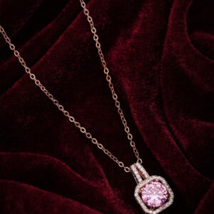 Mameraa Rose Gold-Plated Stone Studded Square Pendant With Chain - Image 2