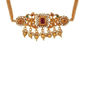 Mameraa Ruby Red Beaded Gold-Toned Necklace Set with Intricate Pendant & Earrings - Image 4