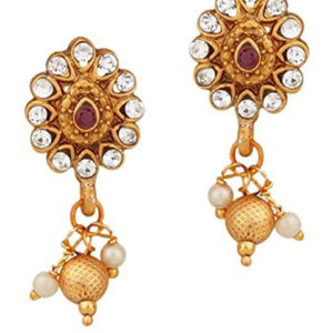 Mameraa Ruby Red Beaded Gold-Toned Necklace Set with Intricate Pendant & Earrings - Image 5