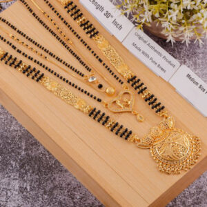 Mameraa Set of 4 Gold-Plated Stones Studded and Beaded Long & Short Mangalsutras - Image 3