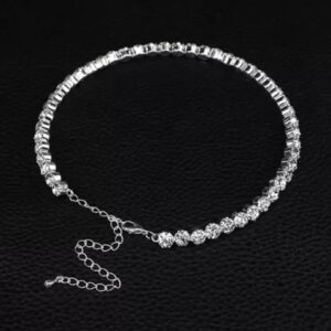 Mameraa Silver-Toned & White AD Handcrafted Rhodium Choker Necklace - Image 3
