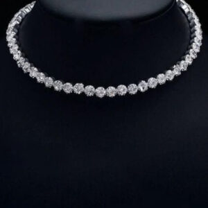 Mameraa Silver-Toned & White AD Handcrafted Rhodium Choker Necklace - Image 2