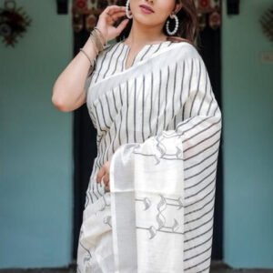 Mameraa Striped Saree With Blouse Piece - Image 6