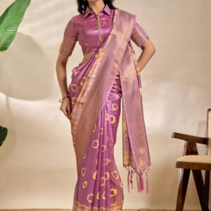 Mameraa Tie & Dye Printed Zari Saree - Image 5