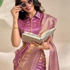 Mameraa Tie & Dye Printed Zari Saree - Image 2