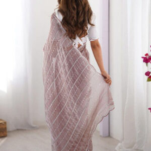 Mameraa Women Embellished Striped Sequined Saree - Image 3