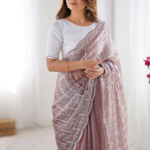 Mameraa Women Embellished Striped Sequined Saree - Image 4
