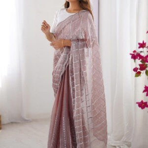 Mameraa Women Embellished Striped Sequined Saree - Image 2