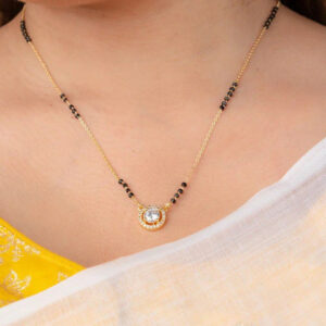 Mameraa Women Gold-Plated Black Artificial Stones and Beads Mangalsutra - Image 2