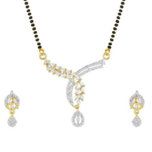 Mameraa Women Gold Plated Cubic Zirconia Stone Studded Mangalsutra With Earrings - Image 3