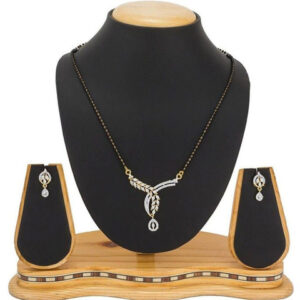 Mameraa Women Gold Plated Cubic Zirconia Stone Studded Mangalsutra With Earrings - Image 4
