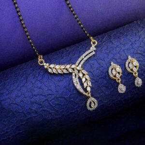 Mameraa Women Gold Plated Cubic Zirconia Stone Studded Mangalsutra With Earrings - Image 2