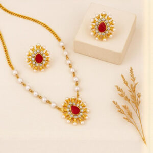 Mameraa Women Gold-Plated Lakshmi Temple Choker Necklace & Earrings - Image 2