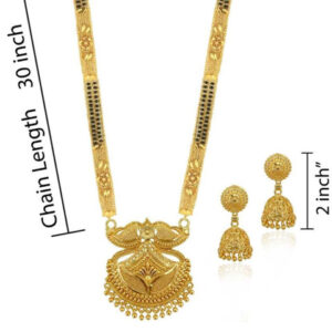 Mameraa Women Gold-Plated Stone-Studded Mangalsutra With Earrings - Image 3